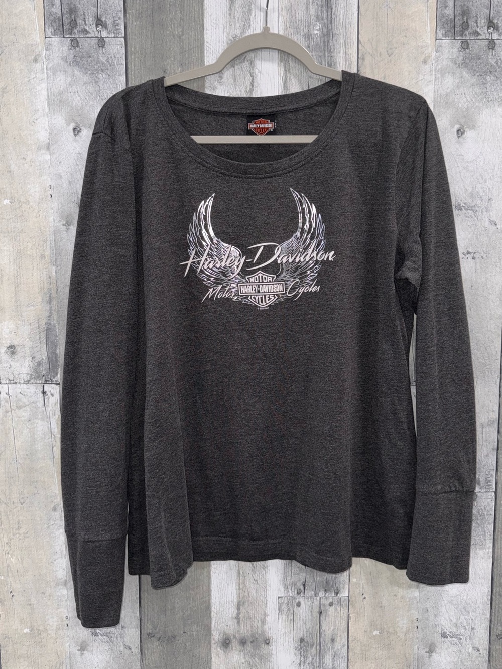 Harley-Davidson Dark Gray Long Sleeve Tee with White & Silver Wing Logo